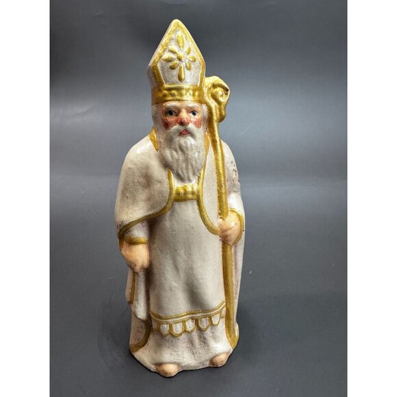 House Of Hatten St Nicholas Bishop Figurine White & Gold Resin 6 1/2" - Picture 5 of 9